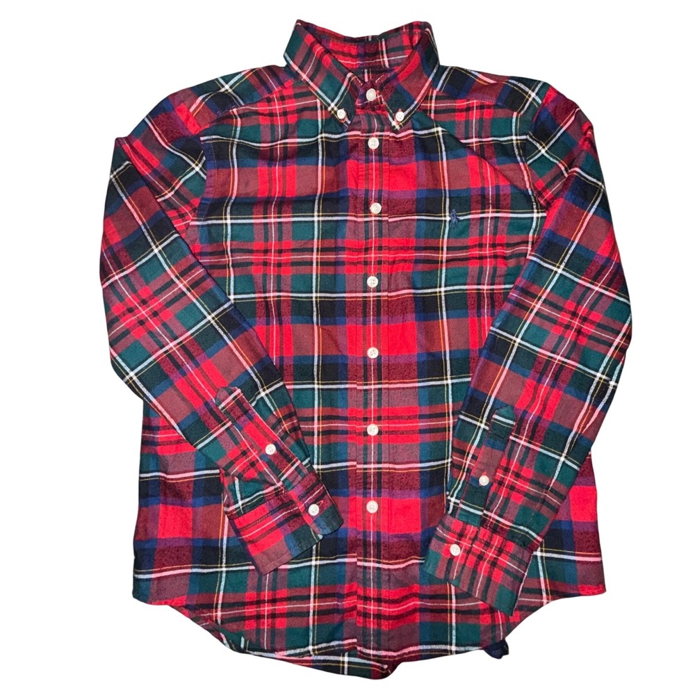 Ralph Lauren Shirt Boys M 10-12 Red Plaid Performance Button Down Preppy Holiday